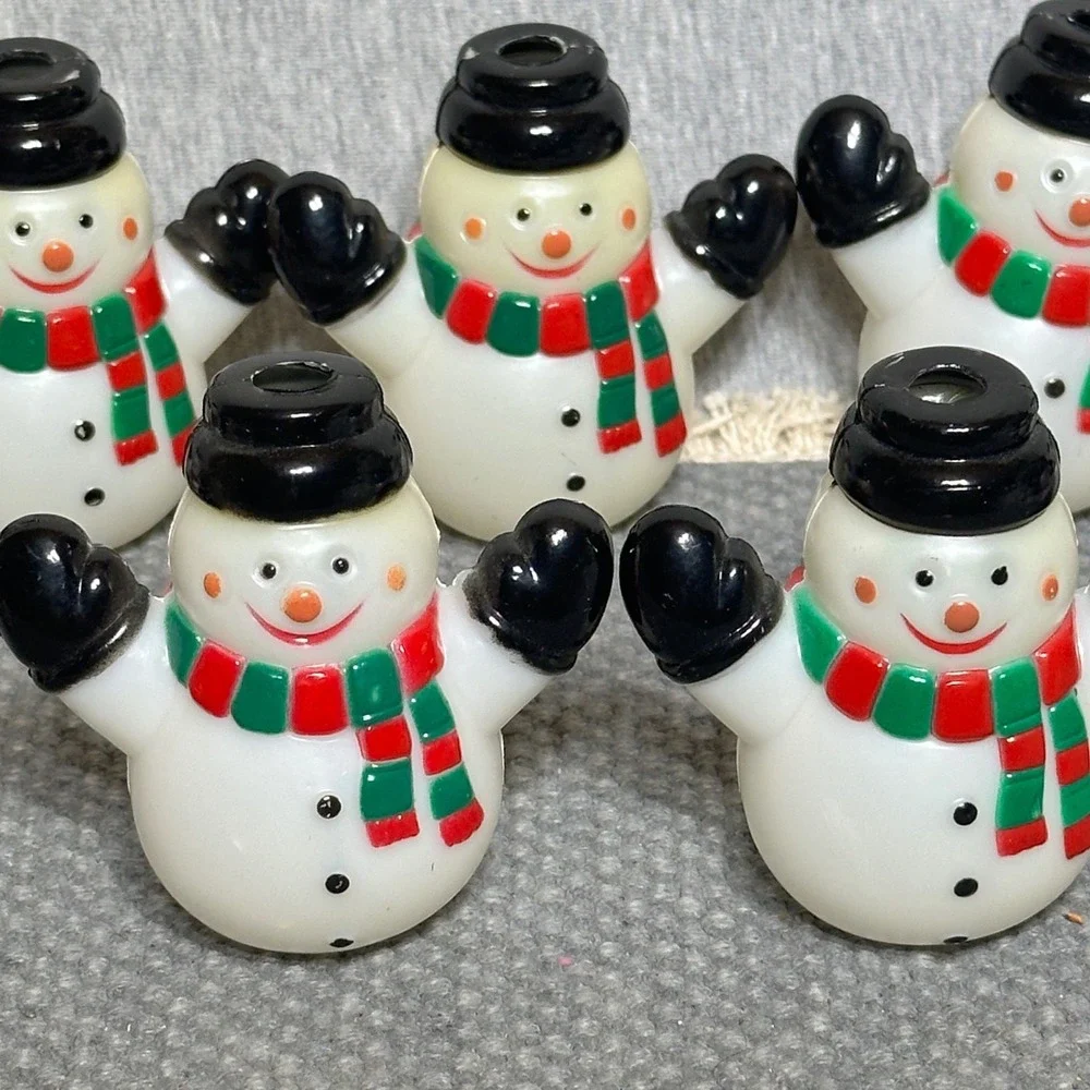 Lot of 10 Vintage Snowman Blow Mold Christmas Light Covers Red Green Scarf Hat